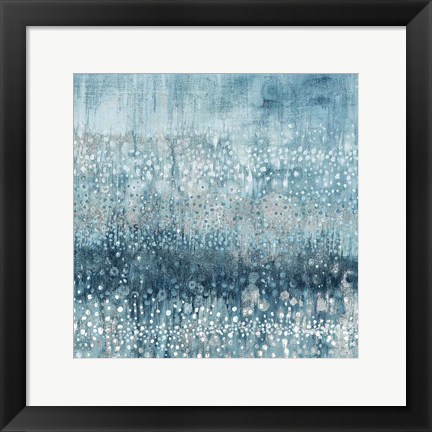 Framed Rain Abstract IV Blue Silver Print