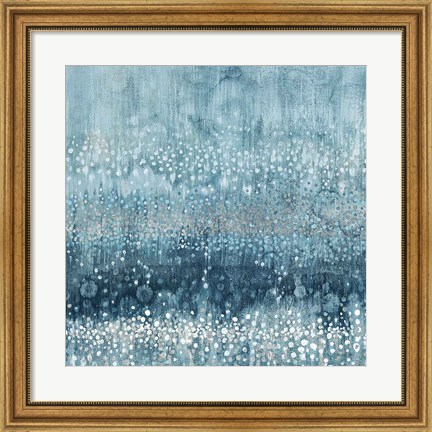Framed Rain Abstract III Blue Silver Print