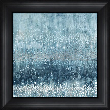 Framed Rain Abstract III Blue Silver Print