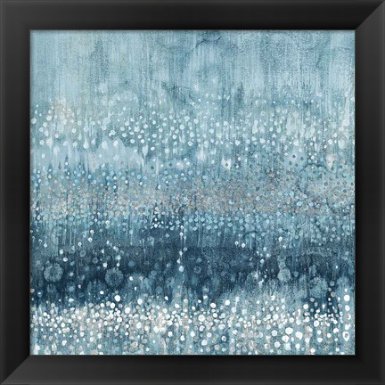 Framed Rain Abstract III Blue Silver Print