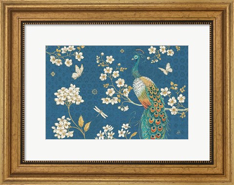 Framed Ornate Peacock II Blue Print