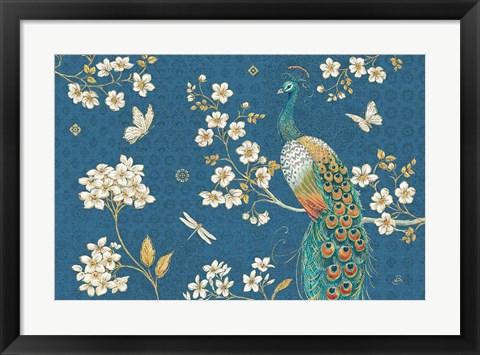 Framed Ornate Peacock II Blue Print