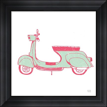 Framed Road Trip Vespa Pink Green Print