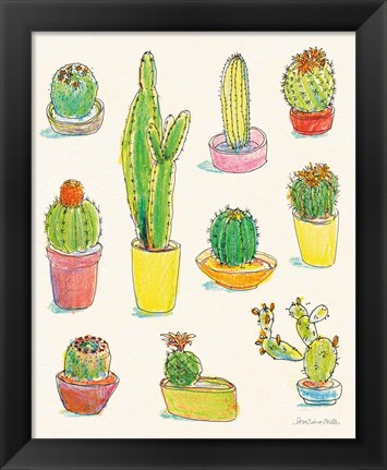 Framed Cacti Garden I Print