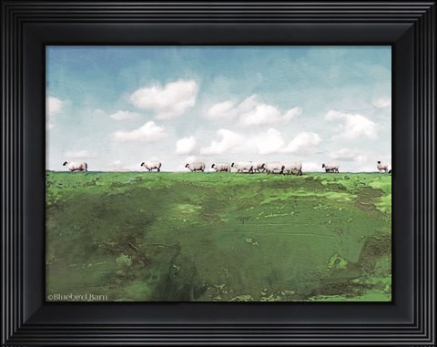 Framed Distant Hillside Sheep by Day Print