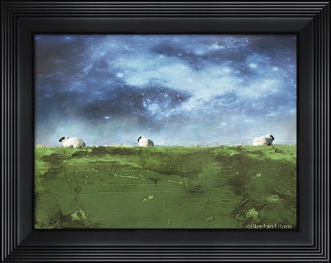 Framed Distant Hillside Sheep by Night Print