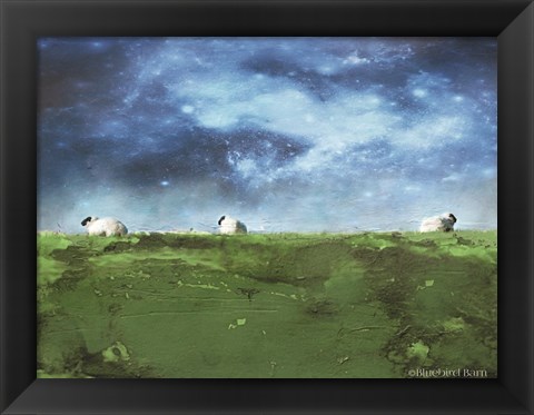 Framed Distant Hillside Sheep by Night Print