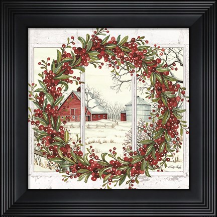 Framed Winter Barn Window View I Print