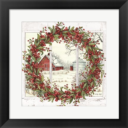 Framed Winter Barn Window View I Print