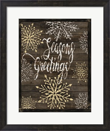 Framed Snowflake Seasons Greetings Print