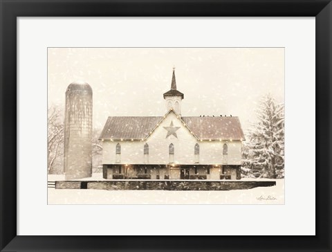 Framed Christmas Star Barn with Lights Print