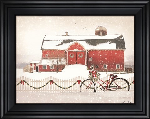 Framed Christmas Barn and Bike Print