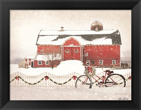 Framed Christmas Barn and Bike Print