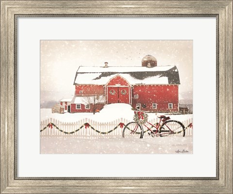 Framed Christmas Barn and Bike Print
