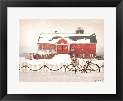 Framed Christmas Barn and Bike Print