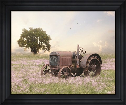 Framed Tractor at Sunset Print