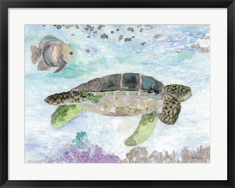 Framed Swimming Sea Turtle Print