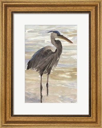 Framed Heron in Water Print