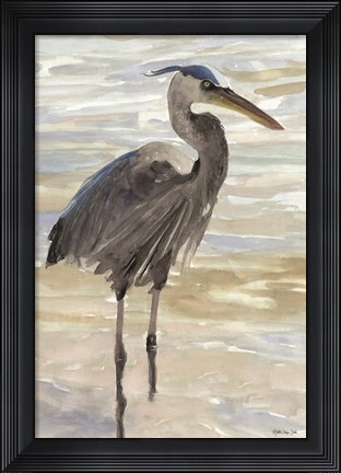 Framed Heron in Water Print