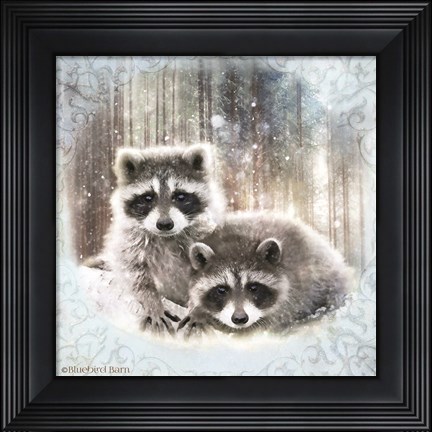 Framed Enchanted Winter Raccoons Print