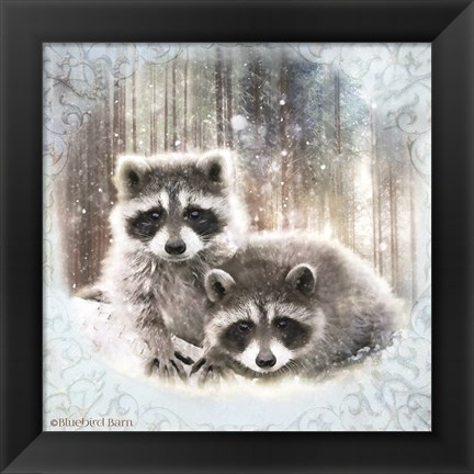 Framed Enchanted Winter Raccoons Print