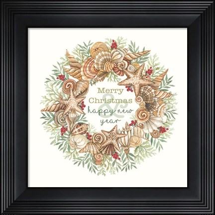 Framed Coastal Wreath Merry Christmas Print