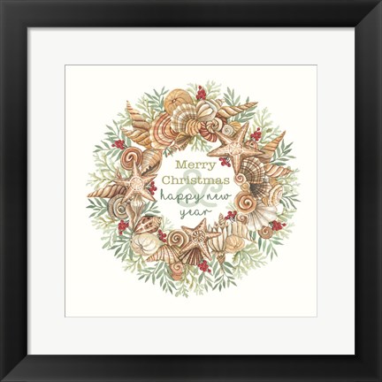 Framed Coastal Wreath Merry Christmas Print