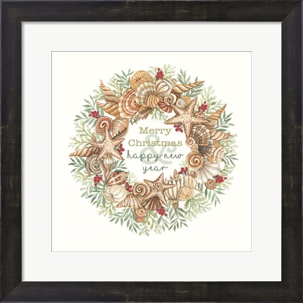 Framed Coastal Wreath Merry Christmas Print