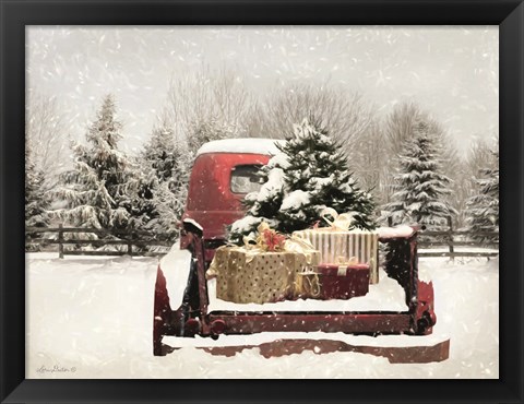 Framed Snowy Presents Print