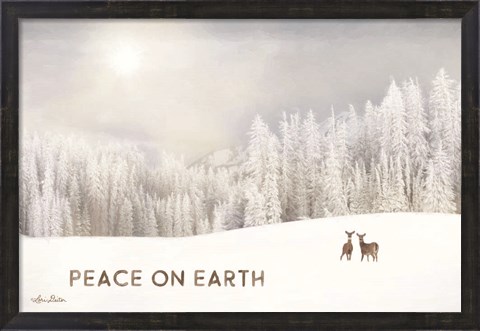 Framed Lava Mountain Snow Storm with Deer Print
