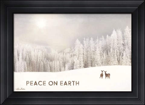 Framed Lava Mountain Snow Storm with Deer Print