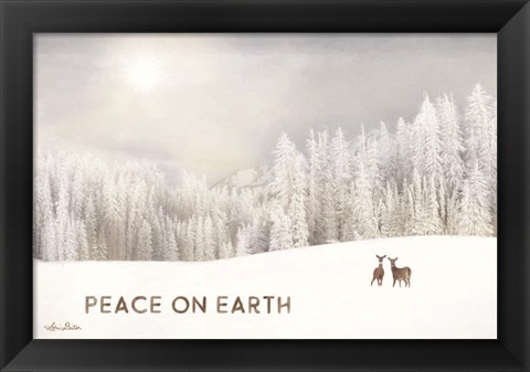 Framed Lava Mountain Snow Storm with Deer Print