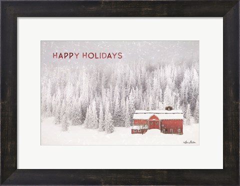 Framed Snowy Forest Happy Holidays Print