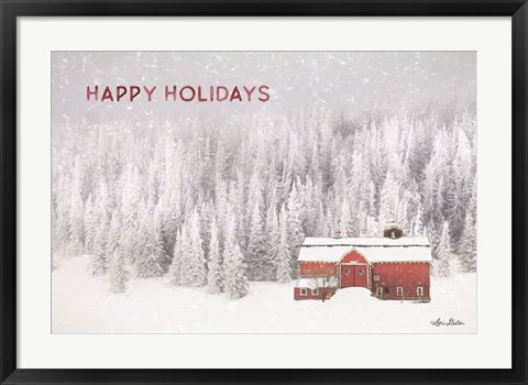 Framed Snowy Forest Happy Holidays Print