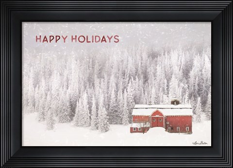 Framed Snowy Forest Happy Holidays Print