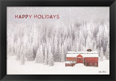 Framed Snowy Forest Happy Holidays Print