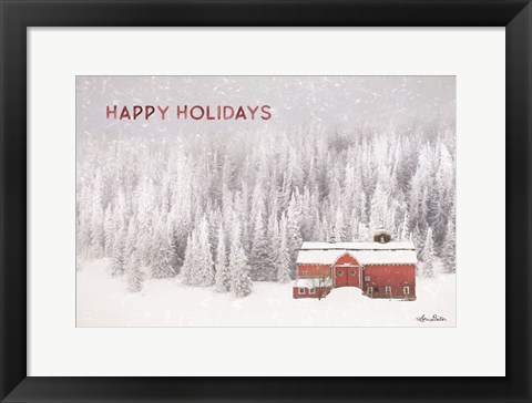 Framed Snowy Forest Happy Holidays Print