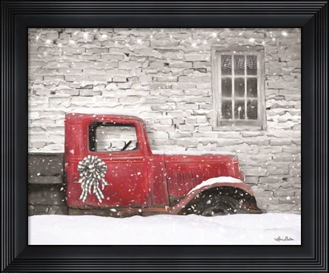 Framed Christmas Truck with Plaid Bow Print
