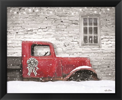 Framed Christmas Truck with Plaid Bow Print