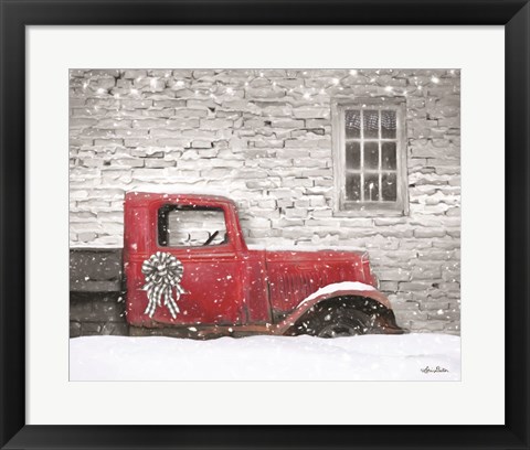 Framed Christmas Truck with Plaid Bow Print