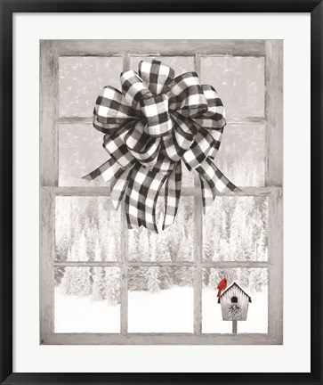 Framed Christmas Birdhouse with Bow Print