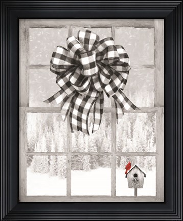 Framed Christmas Birdhouse with Bow Print