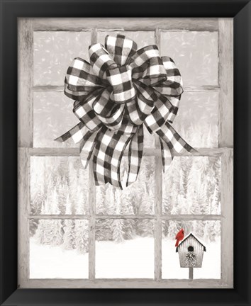 Framed Christmas Birdhouse with Bow Print