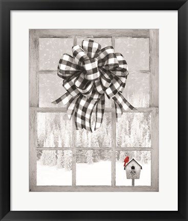 Framed Christmas Birdhouse with Bow Print