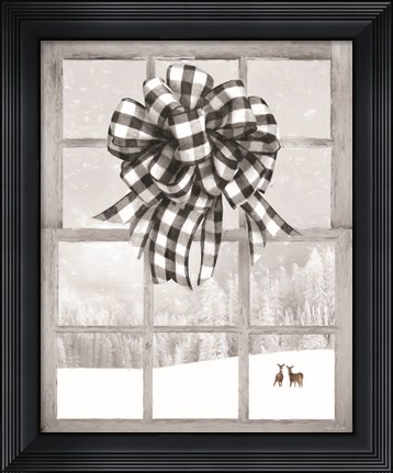 Framed Christmas Deer with Bow Print