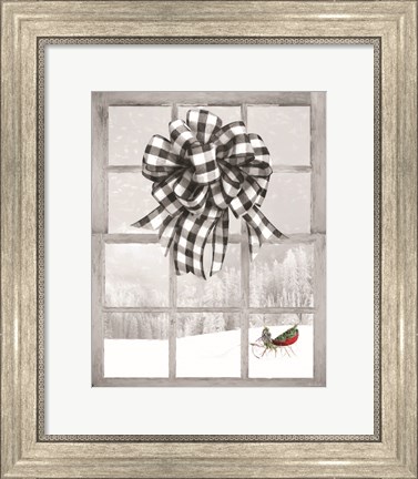 Framed Christmas Sleigh with Bow Print