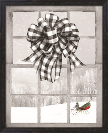 Framed Christmas Sleigh with Bow Print