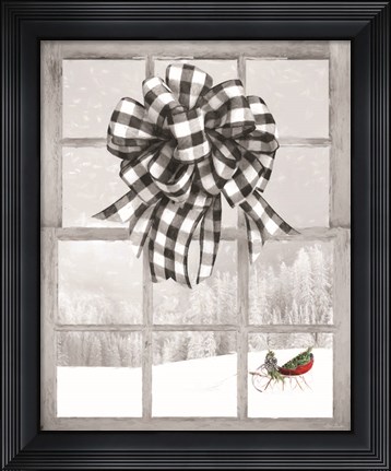 Framed Christmas Sleigh with Bow Print