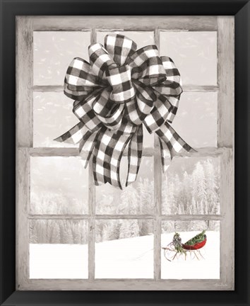 Framed Christmas Sleigh with Bow Print