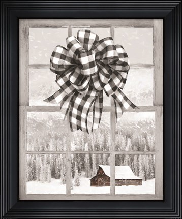 Framed Christmas Barn with Bow Print